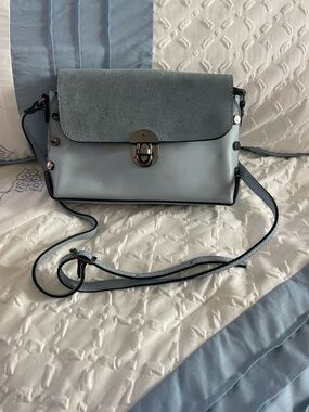 Vera Pelle Light Blue Crossbody Bag with Suede Flap